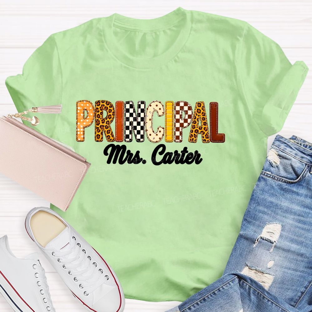 Personalized Principal Name Leopard Letter Teacher T-shirt