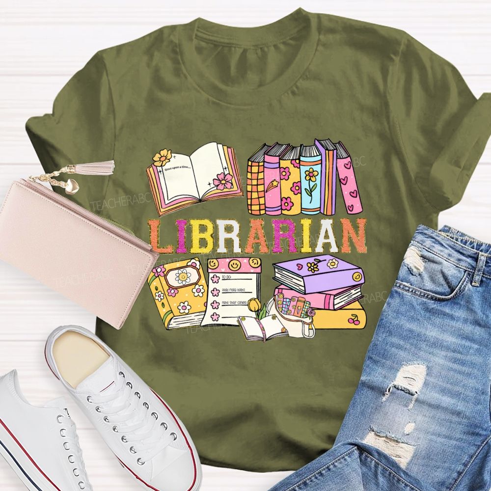 Librarian Glitter Letter Books Teacher T-shirt