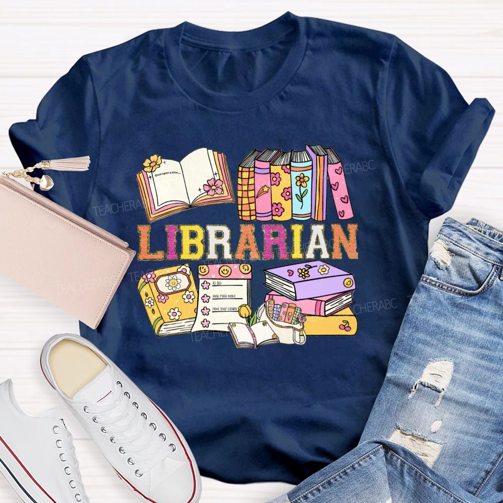 Librarian Glitter Letter Books Teacher T-shirt