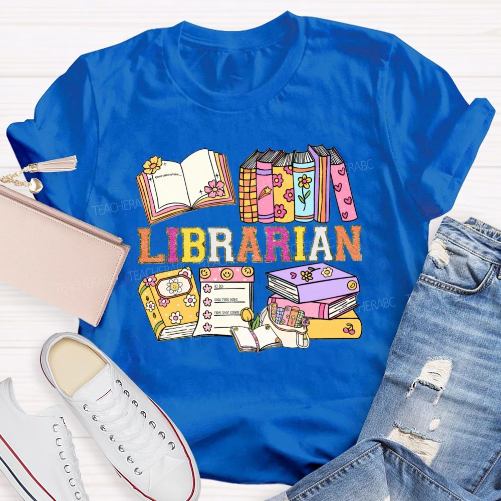 Librarian Glitter Letter Books Teacher T-shirt