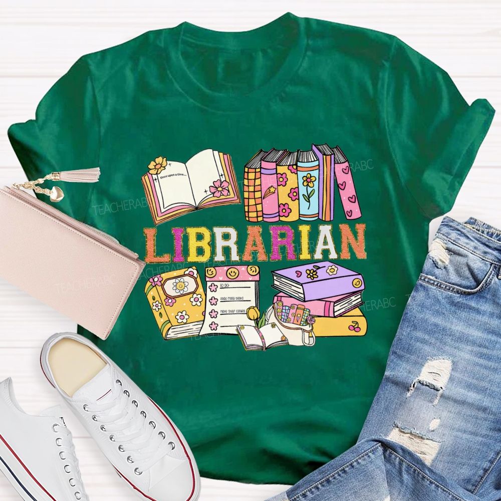 Librarian Glitter Letter Books Teacher T-shirt