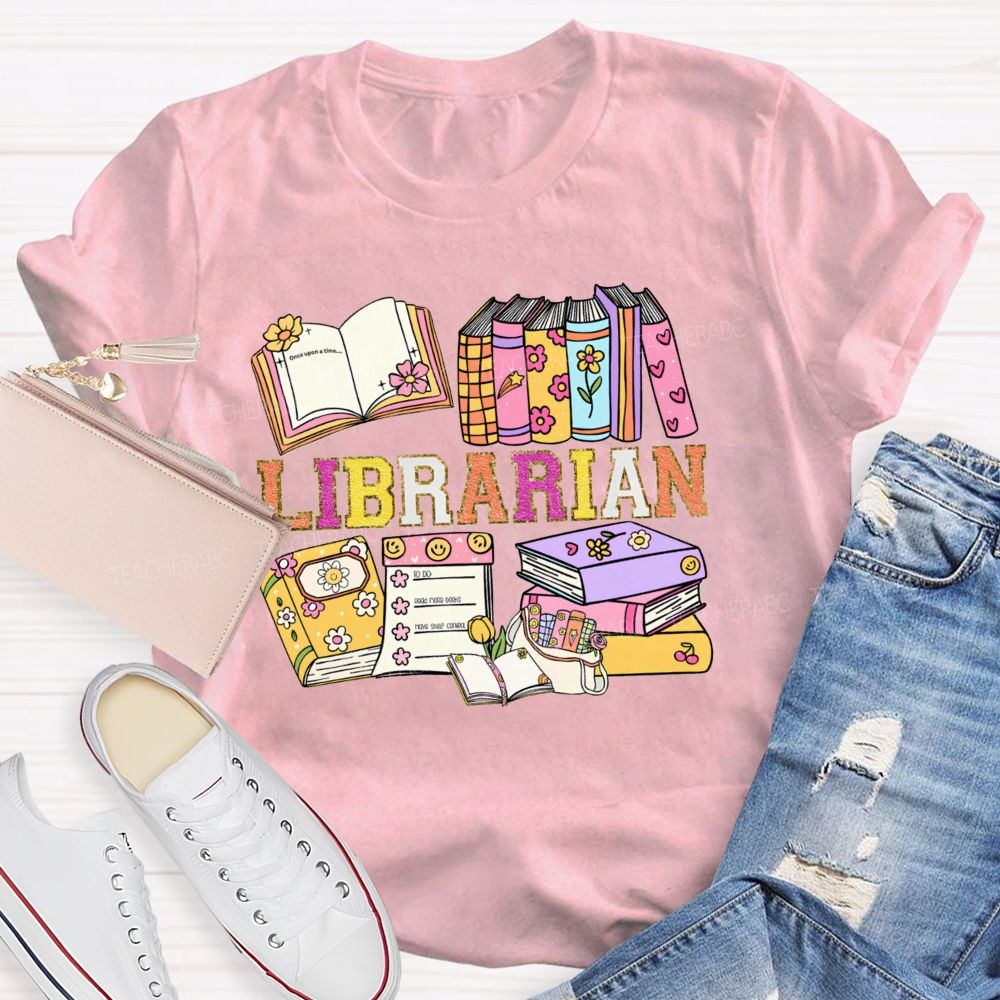 Librarian Glitter Letter Books Teacher T-shirt