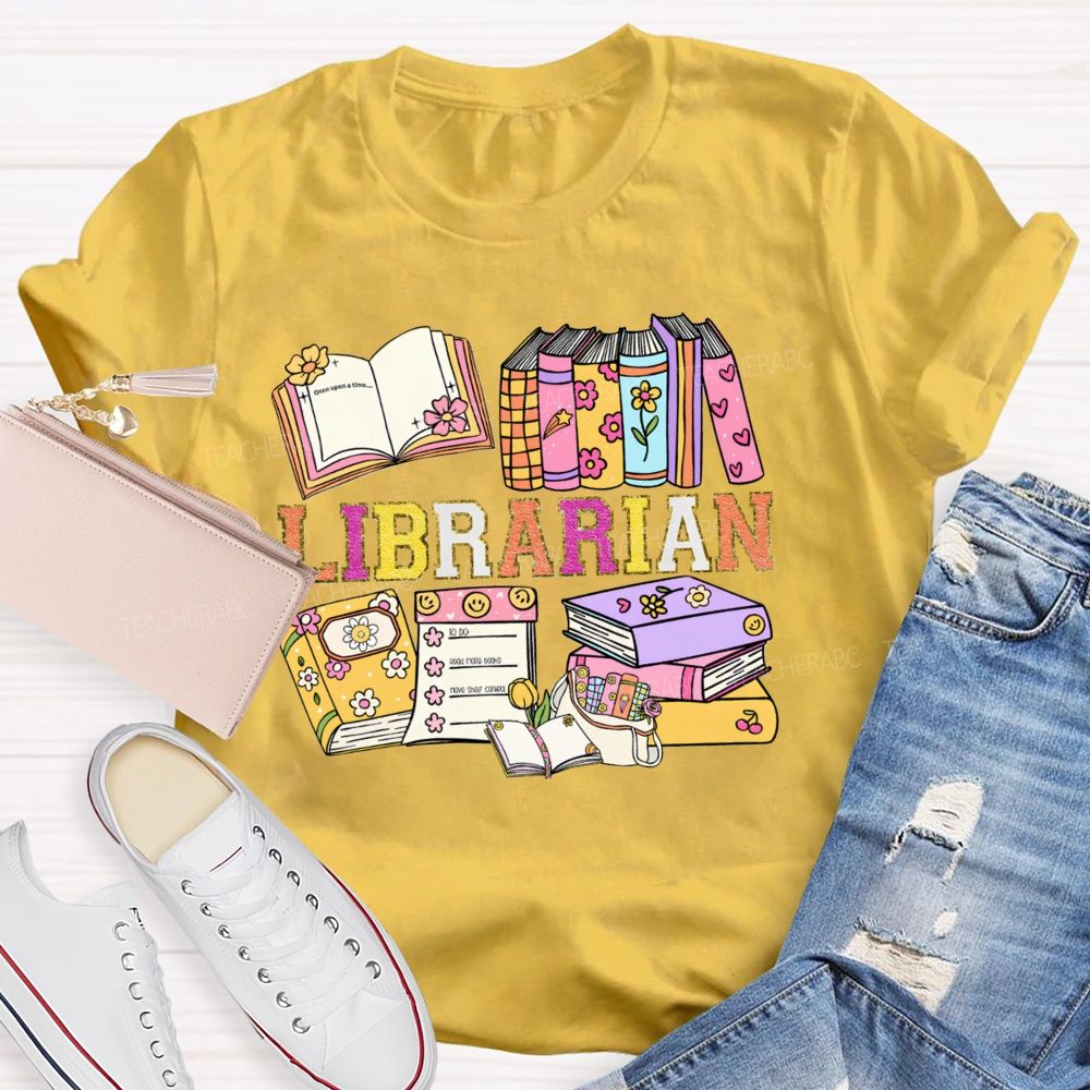 Librarian Glitter Letter Books Teacher T-shirt