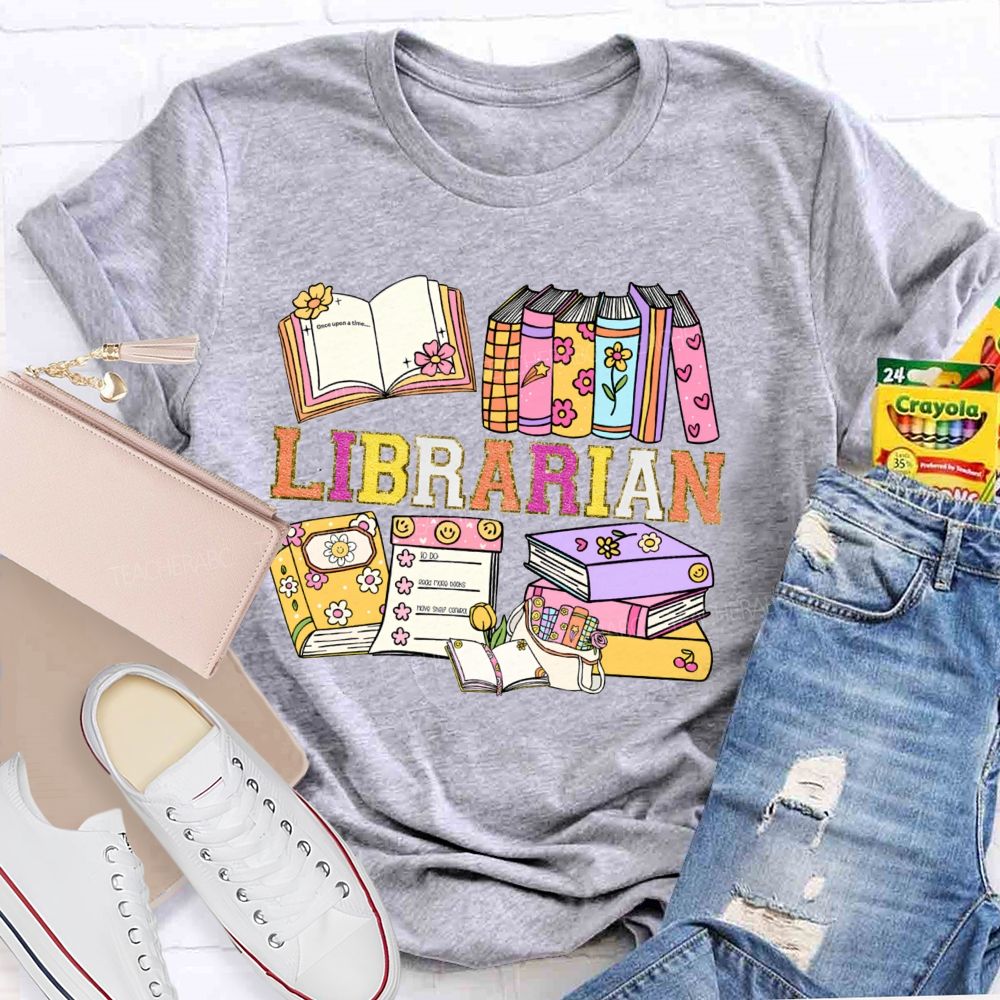 Librarian Glitter Letter Books Teacher T-shirt