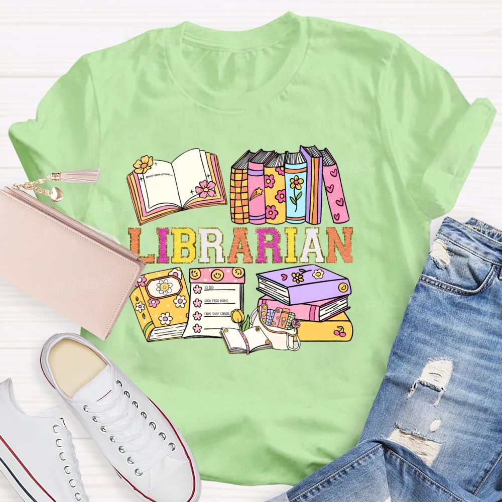Librarian Glitter Letter Books Teacher T-shirt