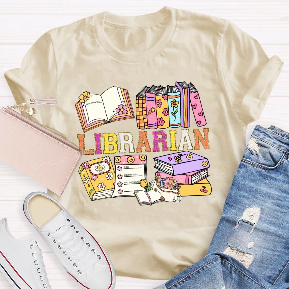 Librarian Glitter Letter Books Teacher T-shirt
