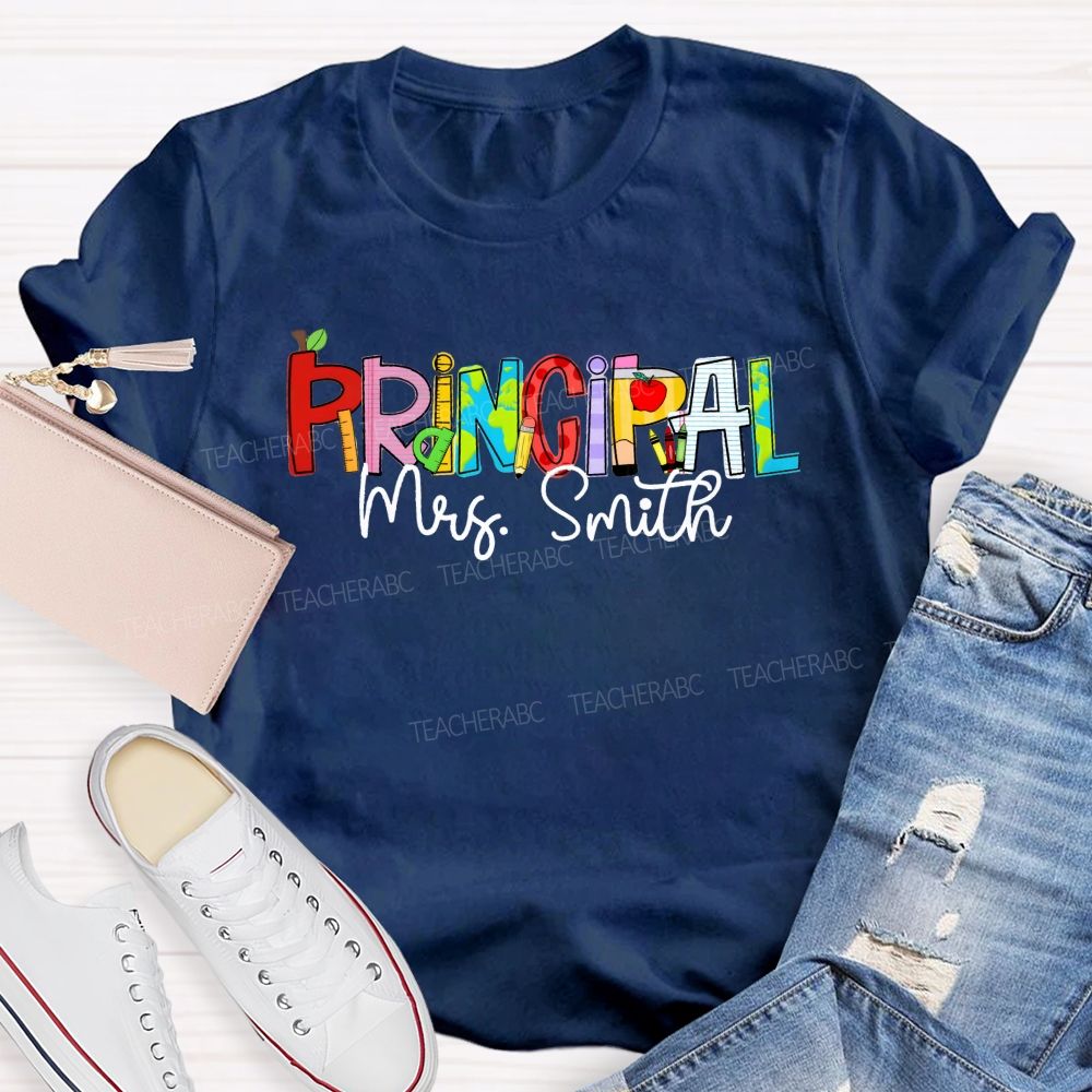 Personalized Name Principal Apple Teacher T-Shirt