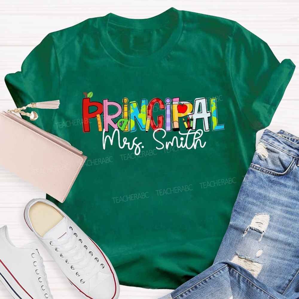 Personalized Name Principal Apple Teacher T-Shirt
