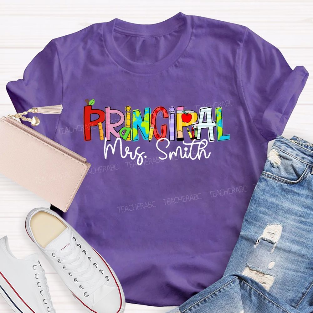 Personalized Name Principal Apple Teacher T-Shirt