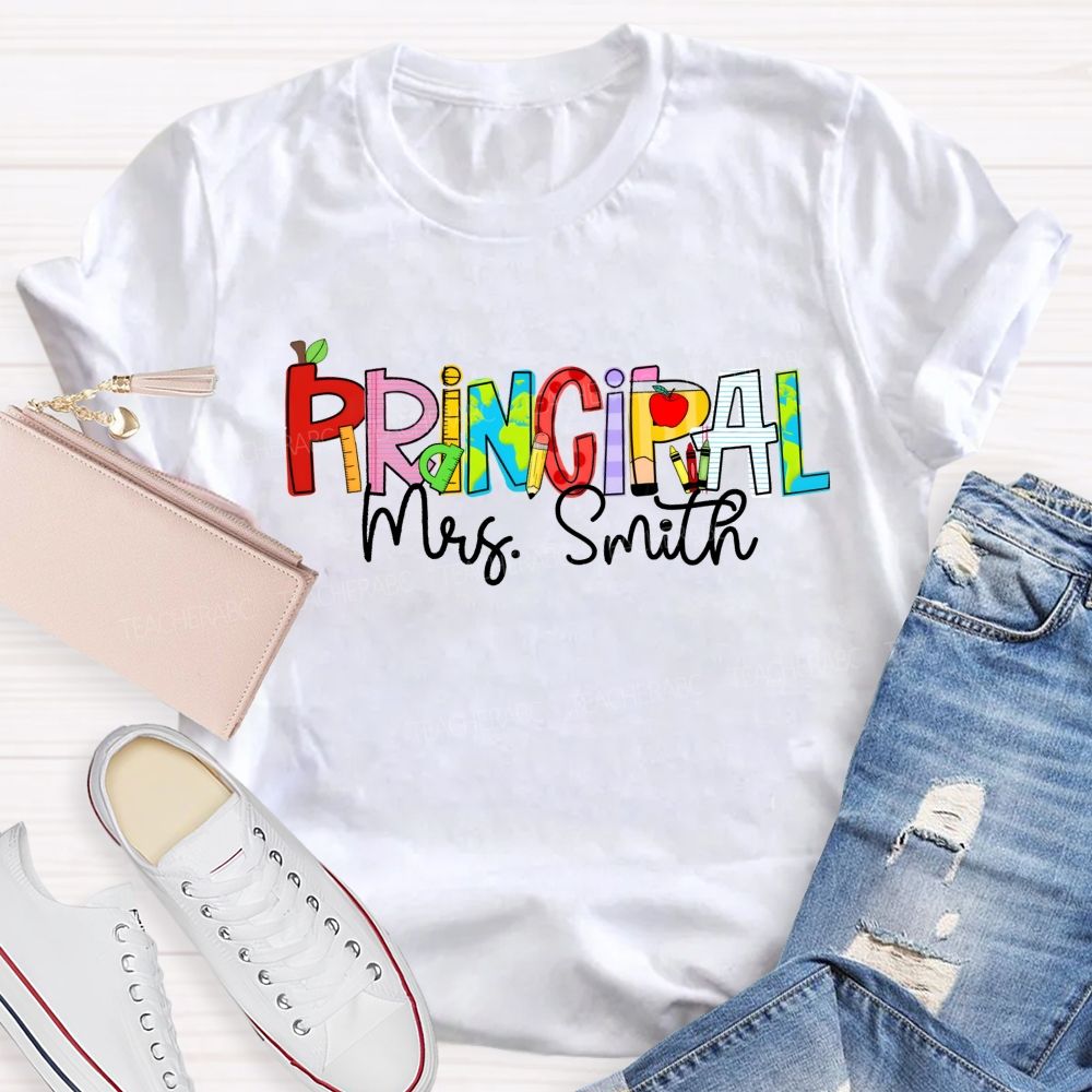 Personalized Name Principal Apple Teacher T-Shirt