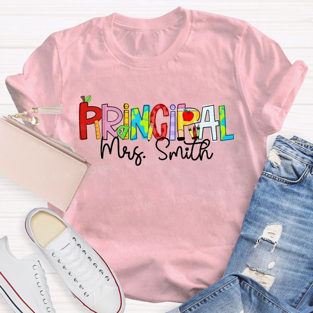 Personalized Name Principal Apple Teacher T-Shirt