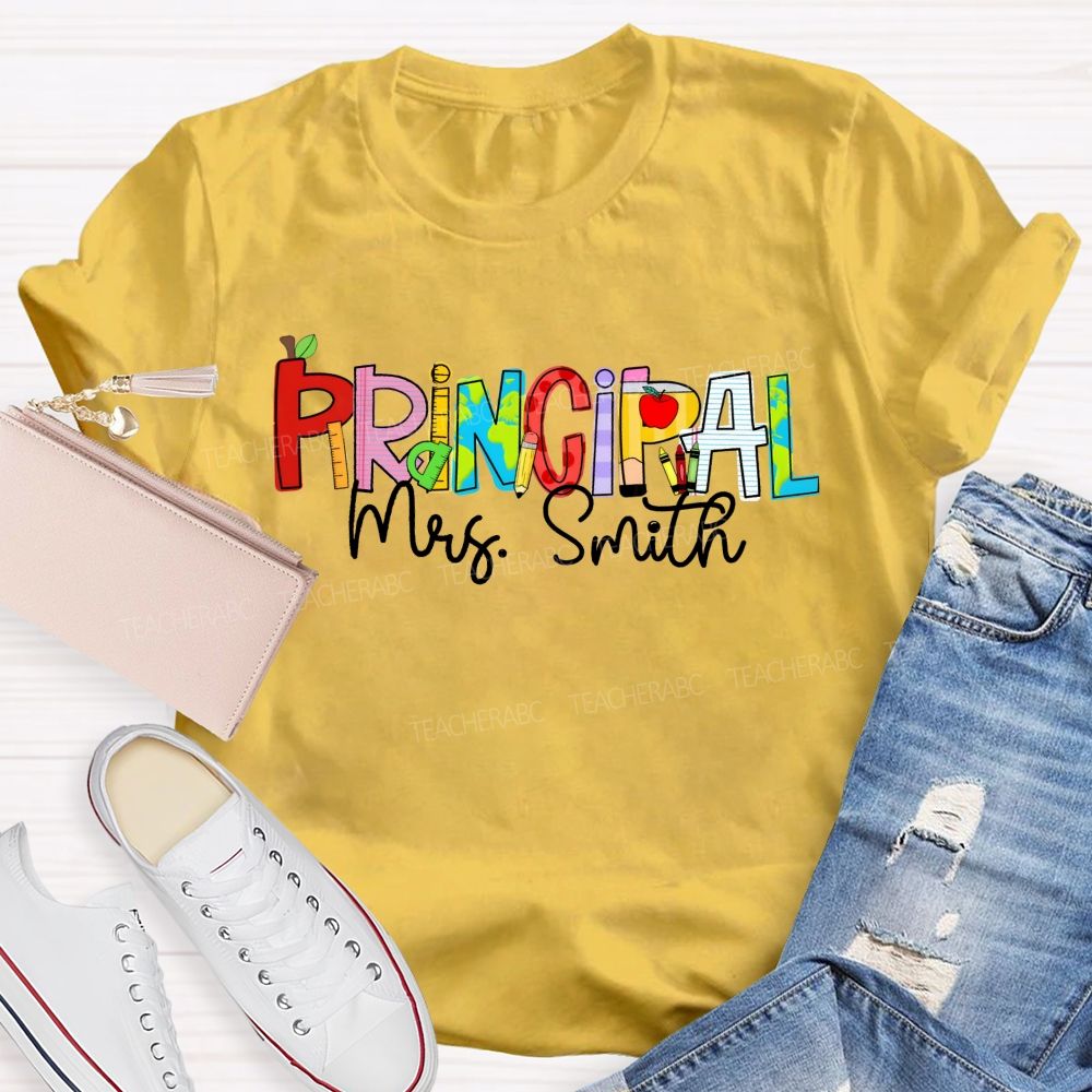 Personalized Name Principal Apple Teacher T-Shirt