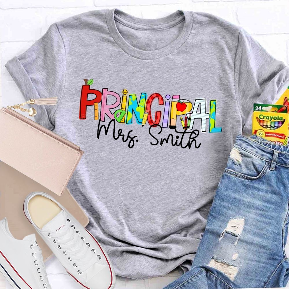 Personalized Name Principal Apple Teacher T-Shirt