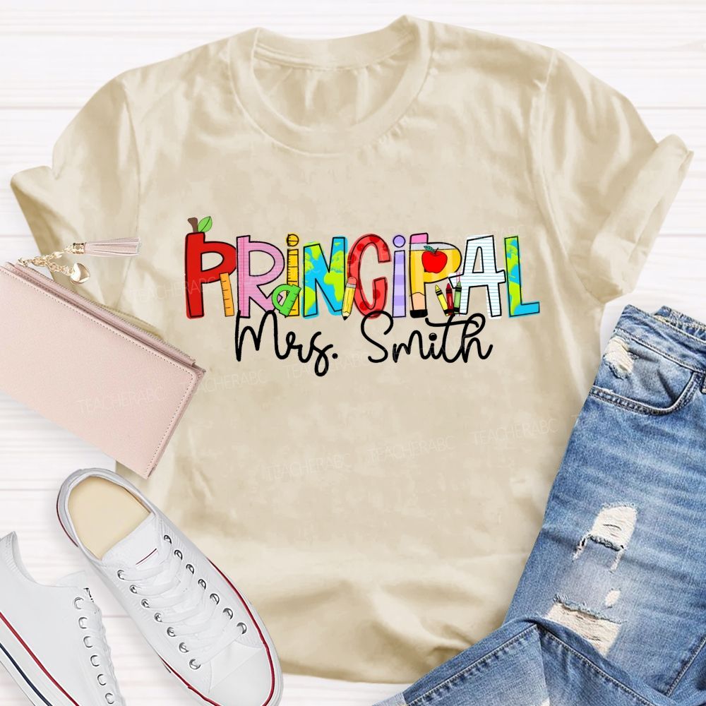 Personalized Name Principal Apple Teacher T-Shirt