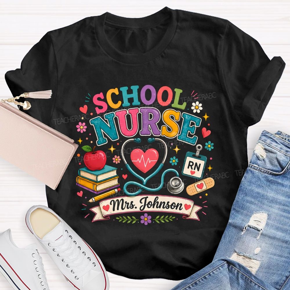 Personalized School Nurse Name Books Teacher T-Shirt