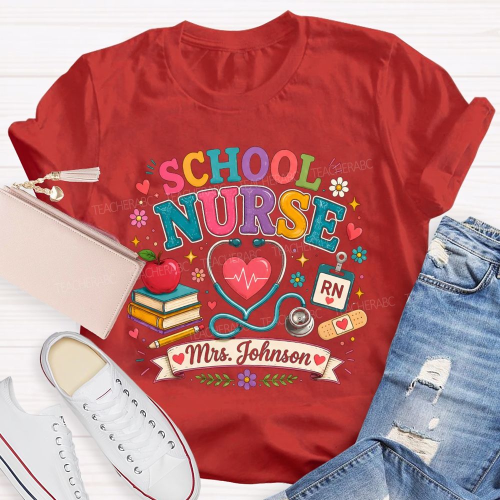 Personalized School Nurse Name Books Teacher T-Shirt