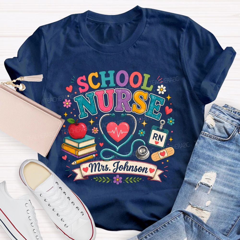 Personalized School Nurse Name Books Teacher T-Shirt
