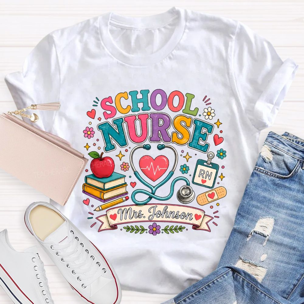 Personalized School Nurse Name Books Teacher T-Shirt