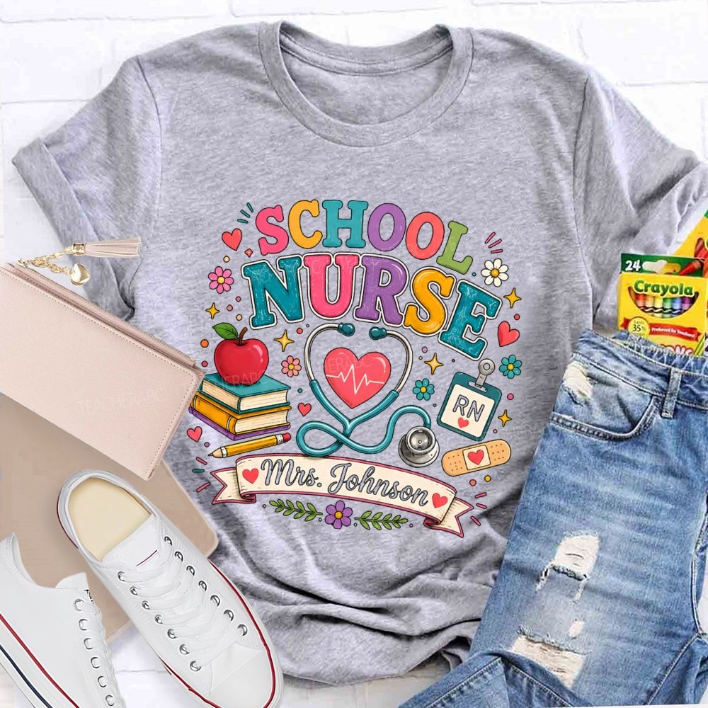 Personalized School Nurse Name Books Teacher T-Shirt