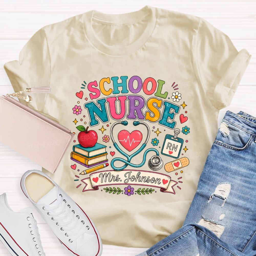 Personalized School Nurse Name Books Teacher T-Shirt