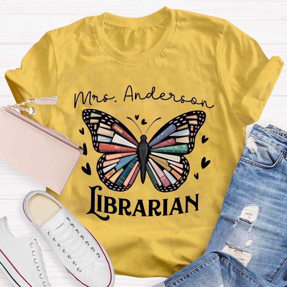 Personalized Librarian Name Book Butterfly Teacher T-Shirt