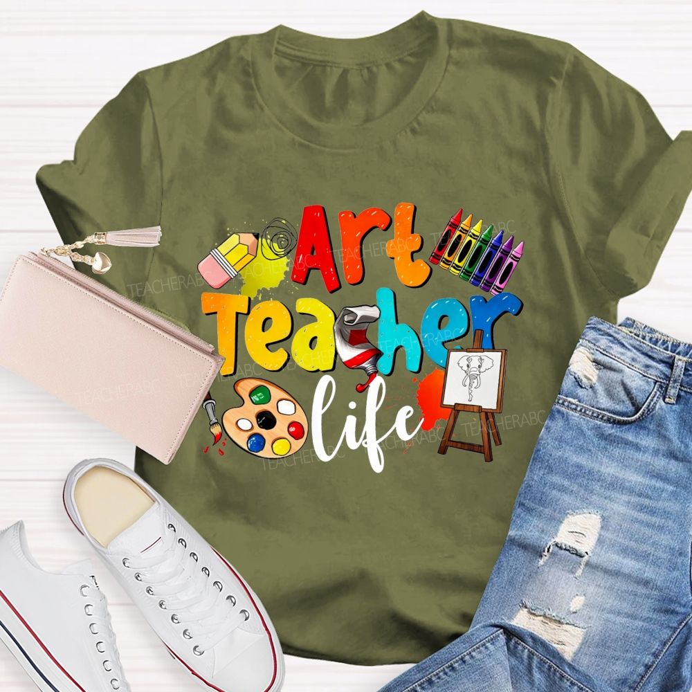 Art Teacher Life Colorful Crayons Teacher T-Shirt