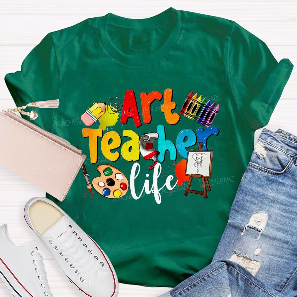 Art Teacher Life Colorful Crayons Teacher T-Shirt
