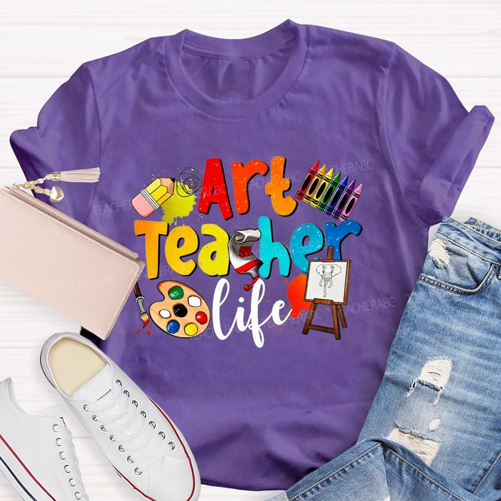 Art Teacher Life Colorful Crayons Teacher T-Shirt