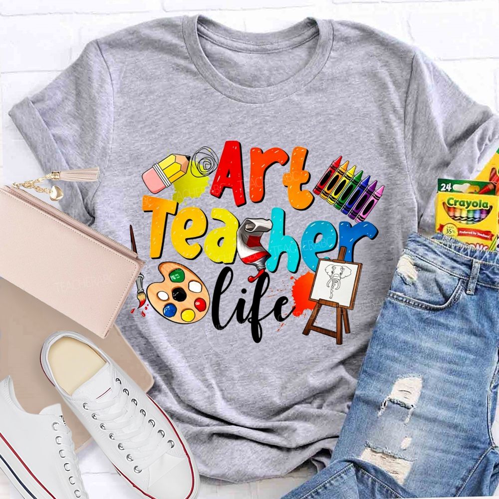 Art Teacher Life Colorful Crayons Teacher T-Shirt