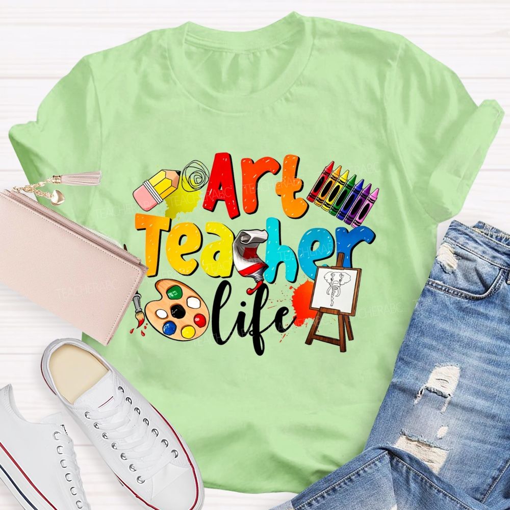 Art Teacher Life Colorful Crayons Teacher T-Shirt