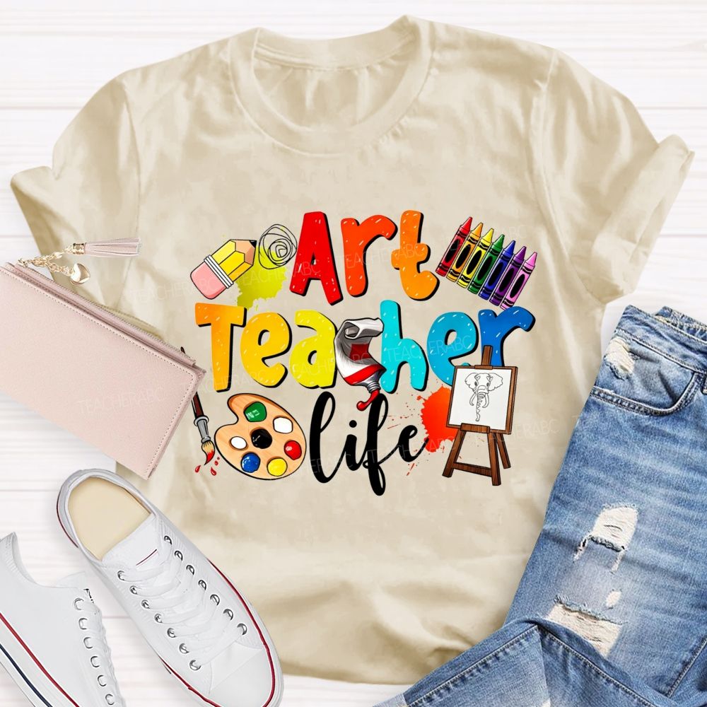 Art Teacher Life Colorful Crayons Teacher T-Shirt