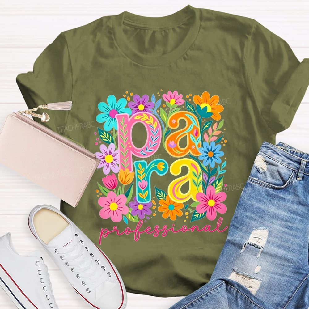 Para Professional Wildflower Graphic Teacher T-shirt