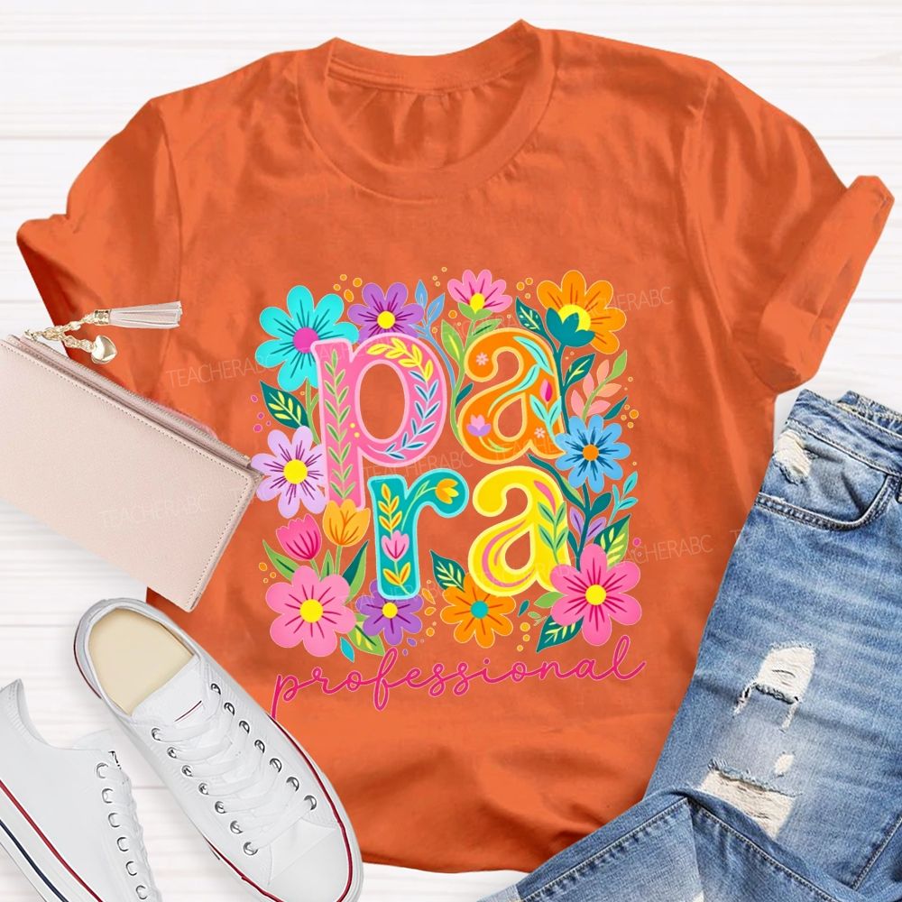 Para Professional Wildflower Graphic Teacher T-shirt