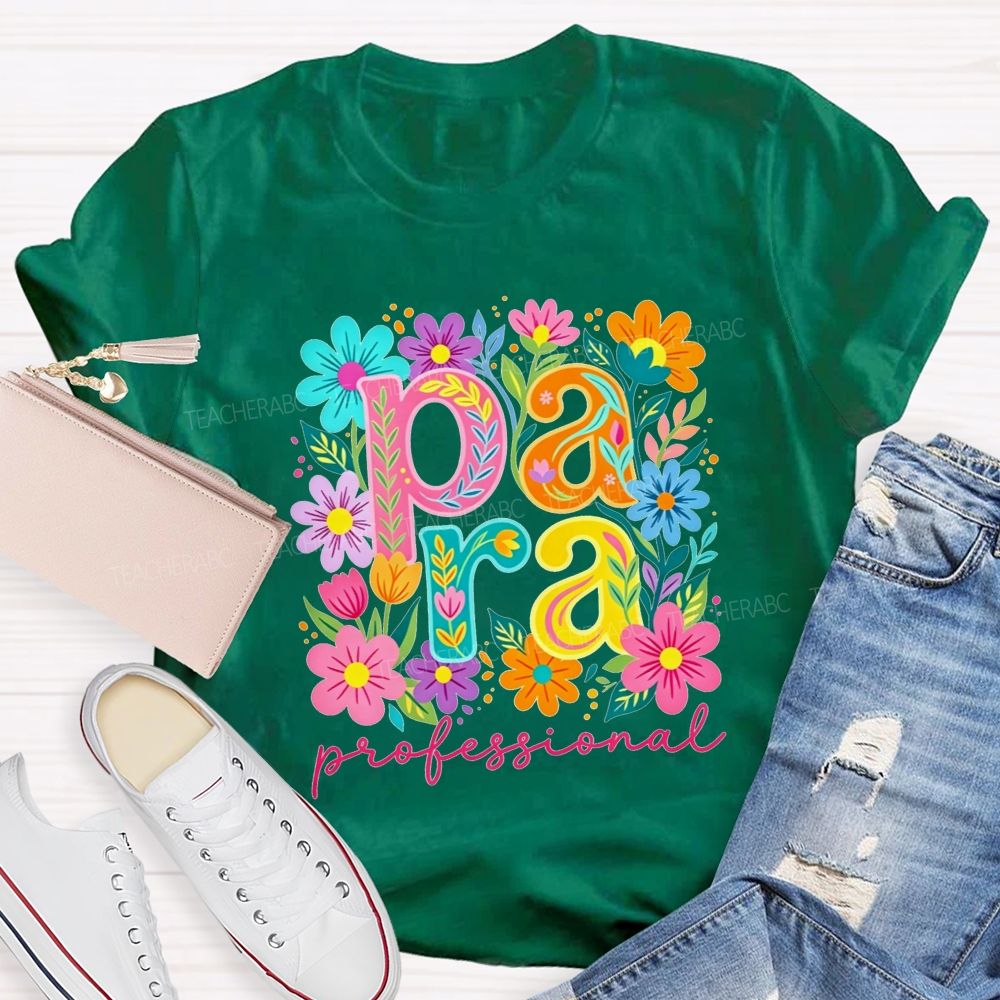 Para Professional Wildflower Graphic Teacher T-shirt