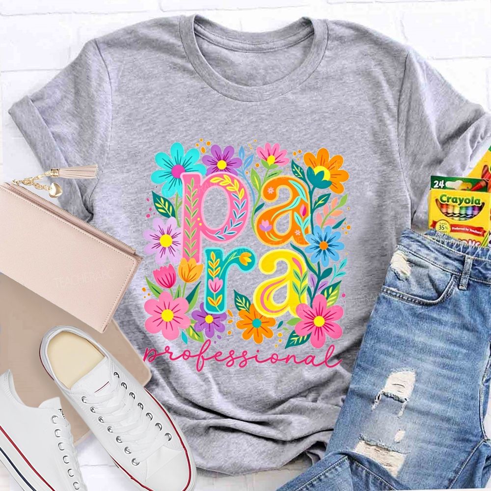 Para Professional Wildflower Graphic Teacher T-shirt