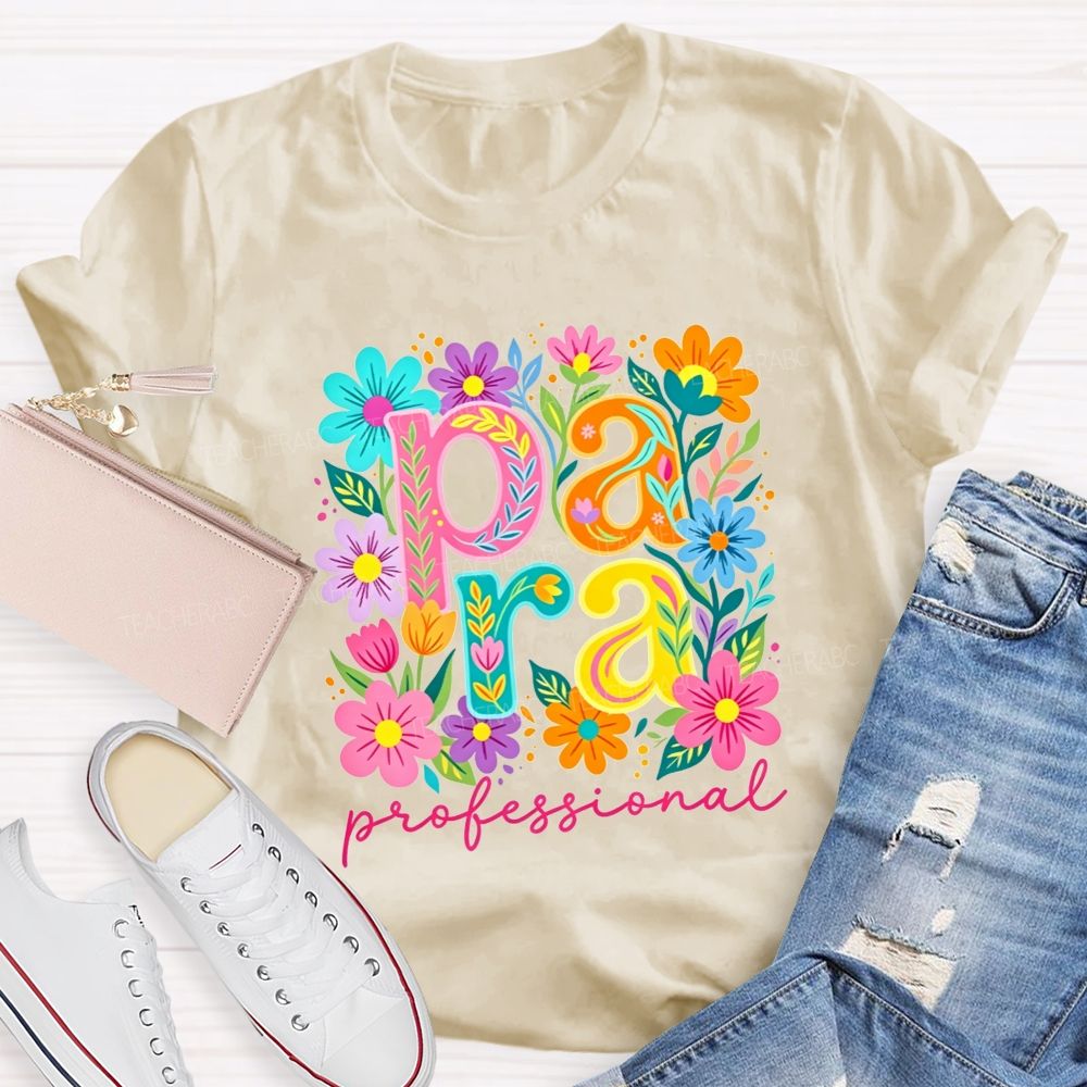 Para Professional Wildflower Graphic Teacher T-shirt