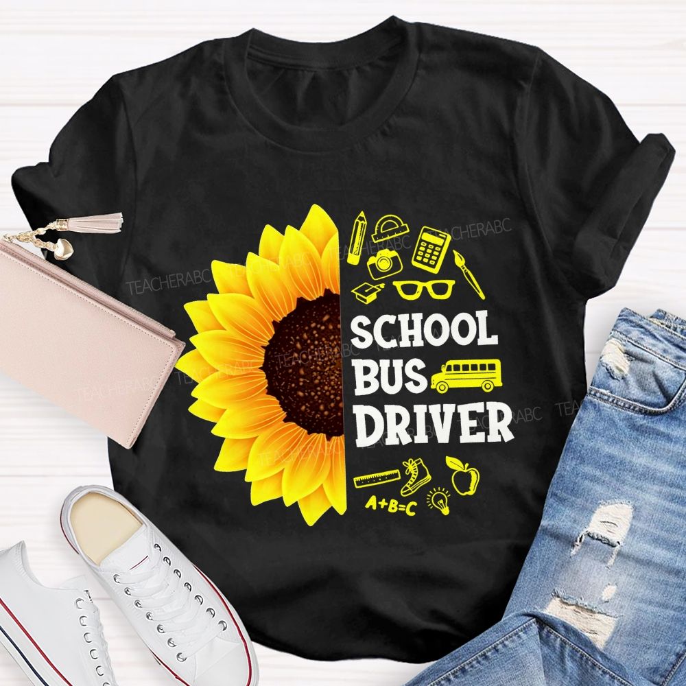 Sunflower School Bus Driver School Supplies T-shirt