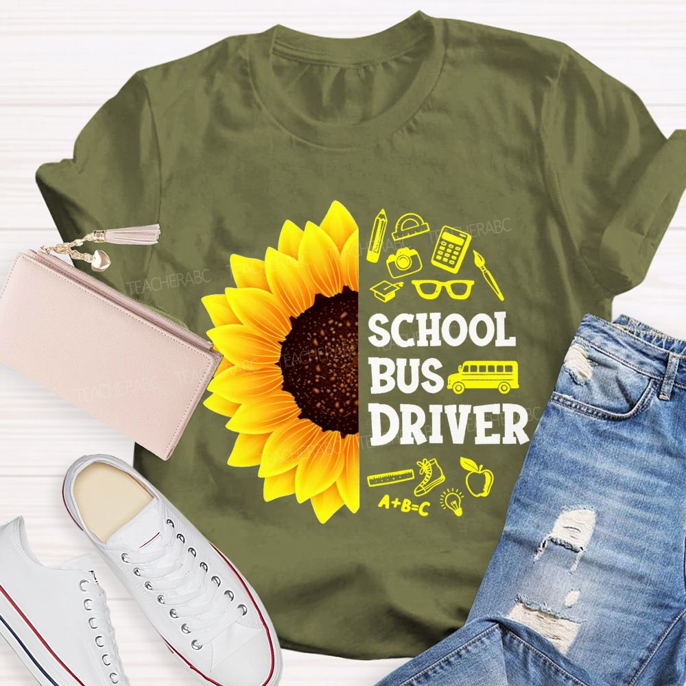 Sunflower School Bus Driver School Supplies T-shirt