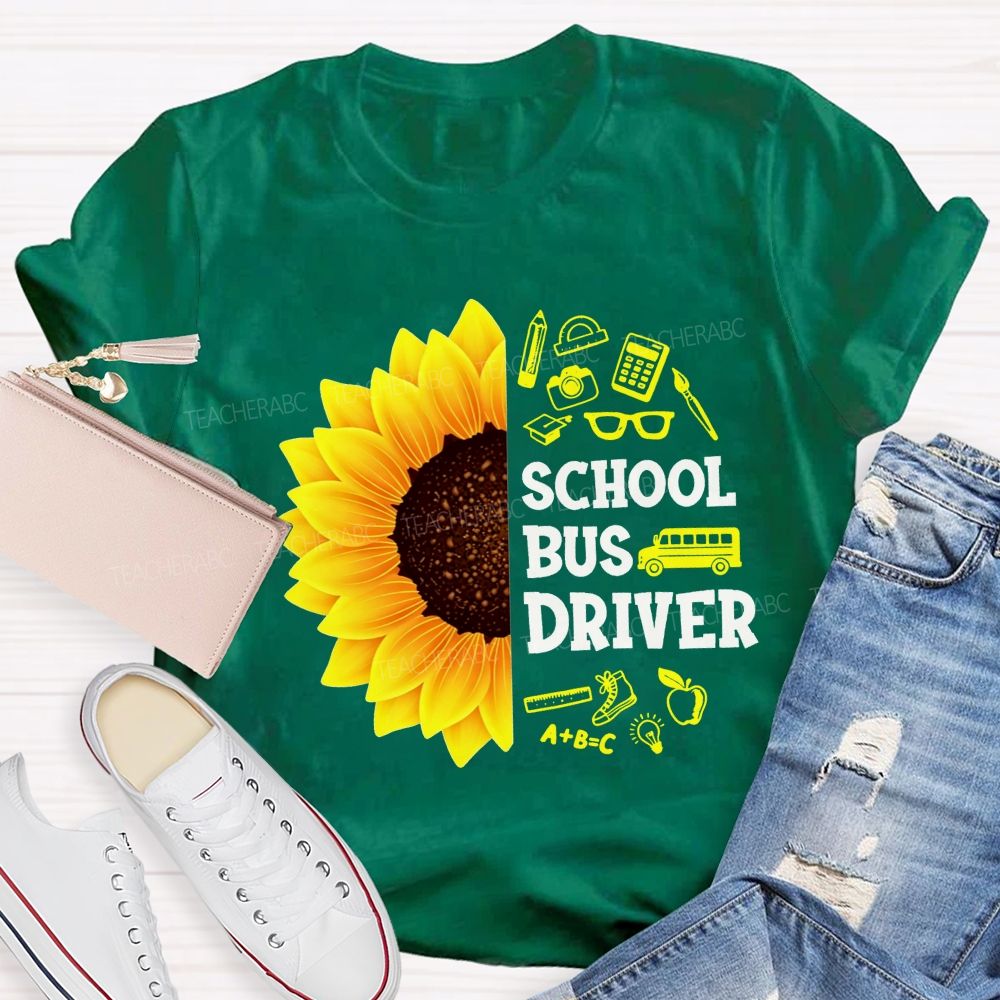 Sunflower School Bus Driver School Supplies T-shirt