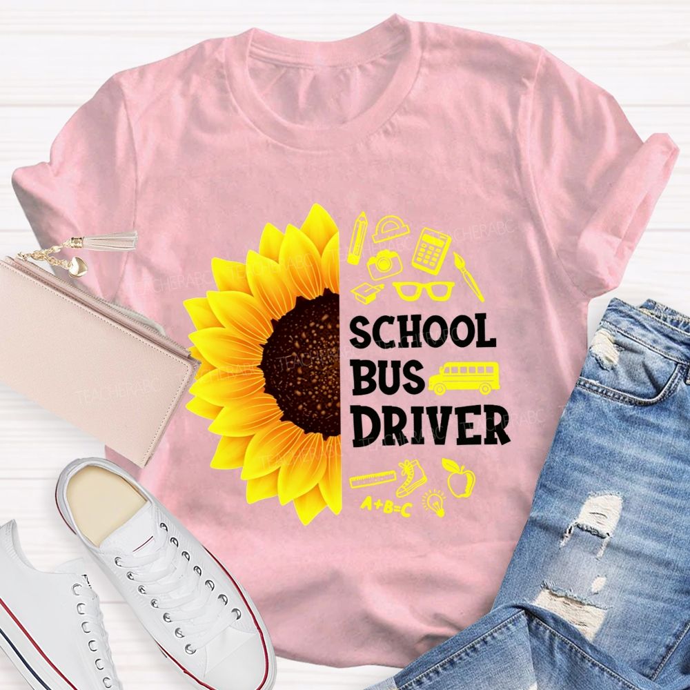 Sunflower School Bus Driver School Supplies T-shirt