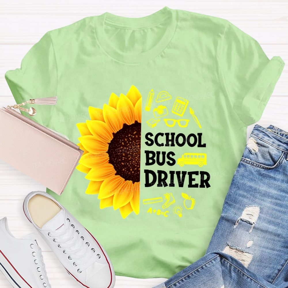 Sunflower School Bus Driver School Supplies T-shirt