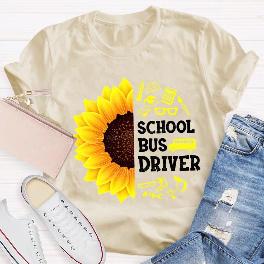 Sunflower School Bus Driver School Supplies T-shirt