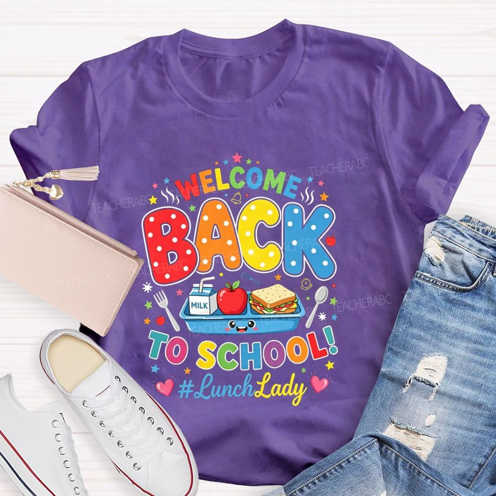 Welcome Back To School And Lunch Lady Polka Dot Lettering T-shirt