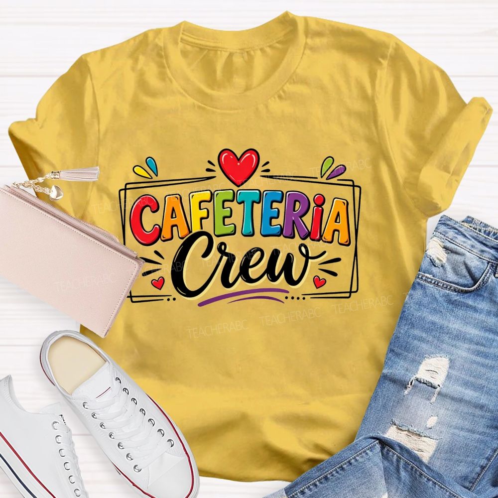 Cafeteria Crew Colorful Rainbow Lettering Red Heart T-shirt