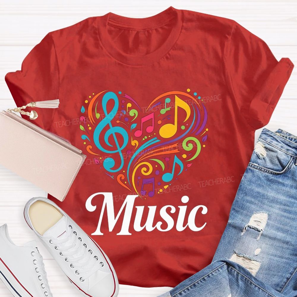 Colorful Heart Treble Clef Musical Notes Music Sublimation T-shirt
