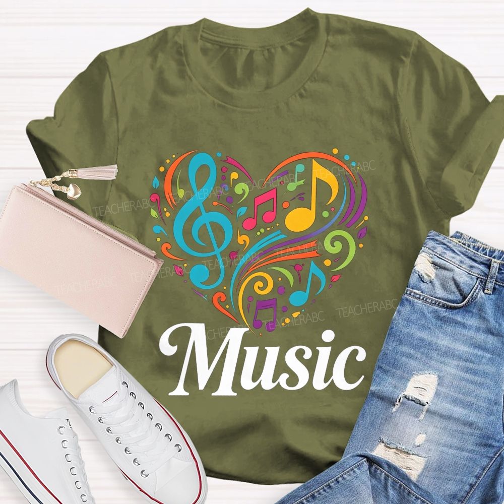 Colorful Heart Treble Clef Musical Notes Music Sublimation T-shirt
