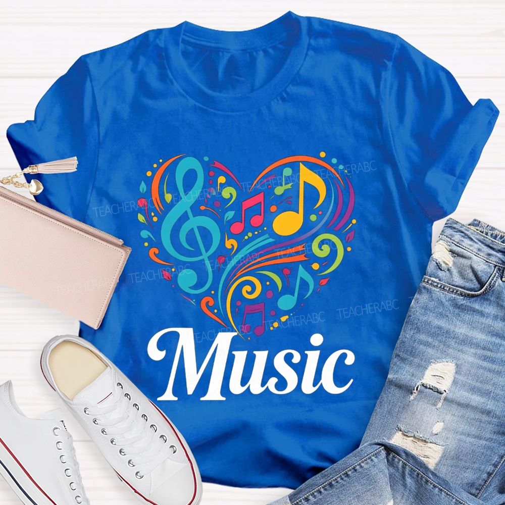 Colorful Heart Treble Clef Musical Notes Music Sublimation T-shirt