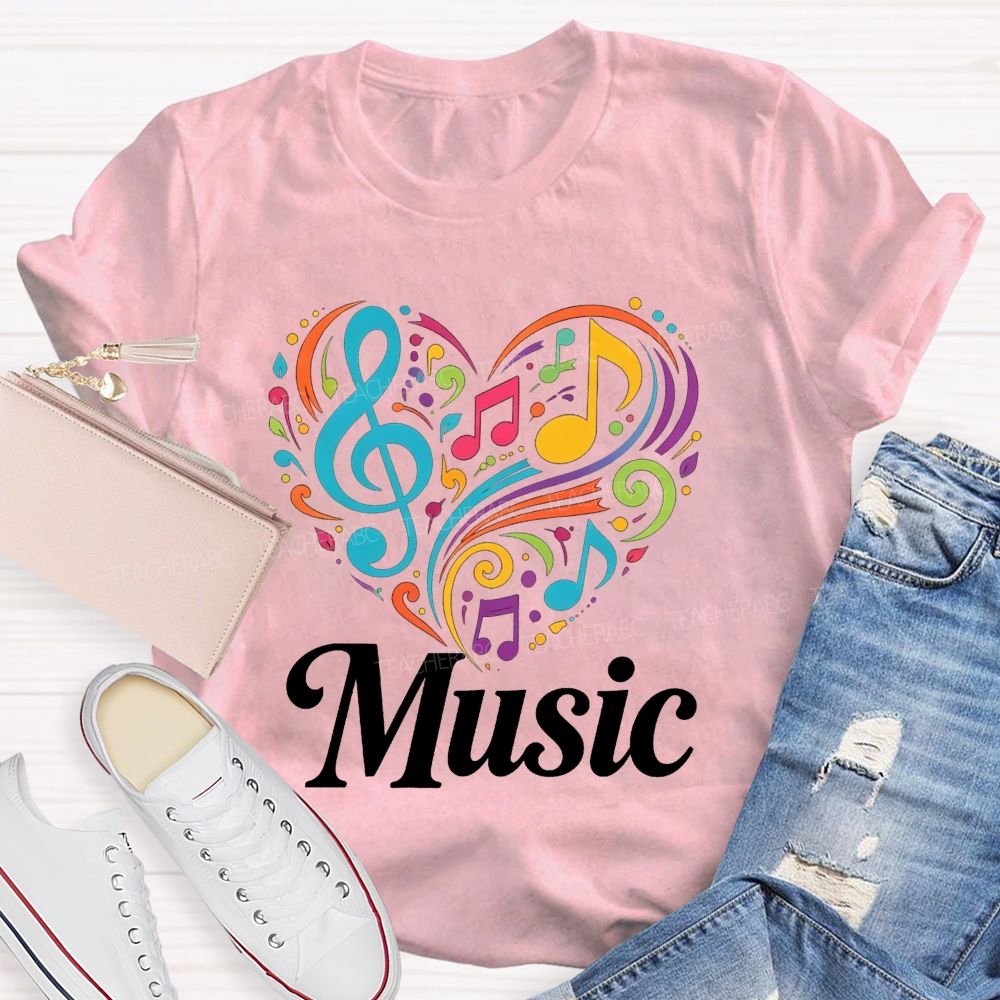Colorful Heart Treble Clef Musical Notes Music Sublimation T-shirt