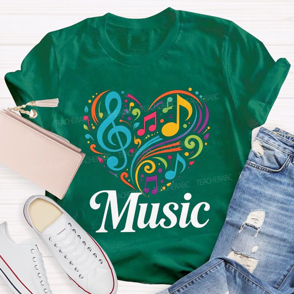Colorful Heart Treble Clef Musical Notes Music Sublimation T-shirt
