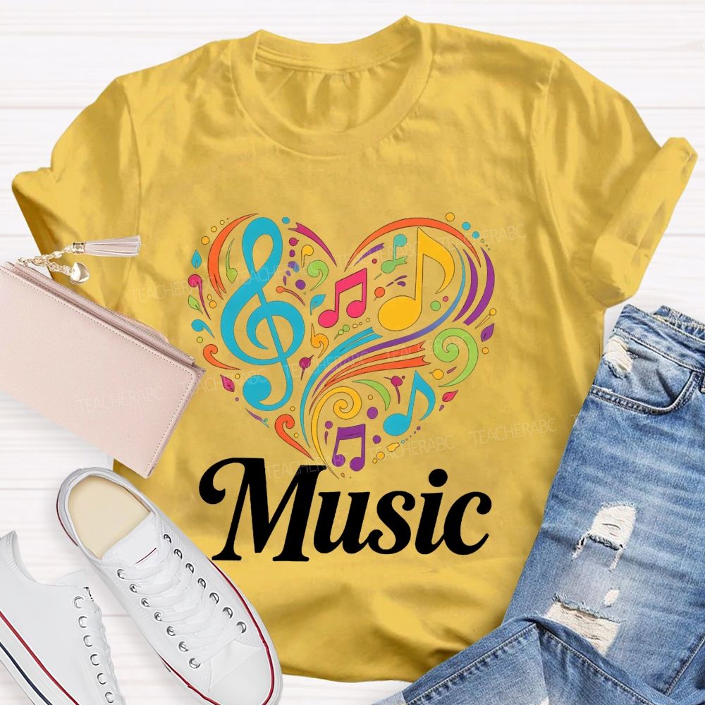 Colorful Heart Treble Clef Musical Notes Music Sublimation T-shirt